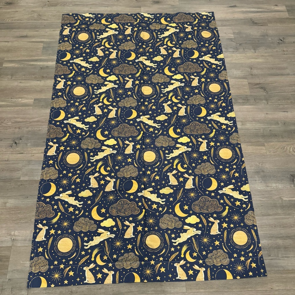 Spoonflower Harvest Moon Hares Golden Indigo Cyprus Cotton Curtain Panel Rabbit